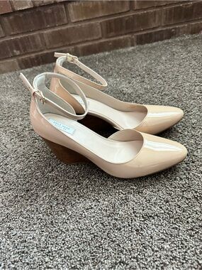 Cole Haan Nude Patent Leather Ankle Strap Wedge Heels 8 (NWOB)*